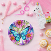 Blauwe vlinder in een gebied met bloemen papieren bordje (Feest)