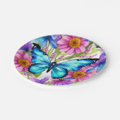 Blauwe vlinder in een gebied met bloemen papieren bordje (Gekanteld)