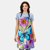 Blauwe vlinder in een gebied met bloemen schort (Gedragen)