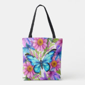 Blauwe vlinder in een gebied met bloemen tote bag (Achterkant)