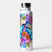 Blauwe vlinder in een gebied met bloemen waterfles (Rechts)