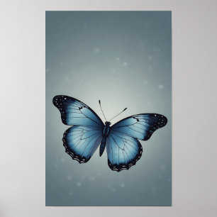 Blauwe vlinder in vlakke minimalistische stijl poster
