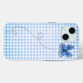 Blauwe vlinder in vlucht op Gingham Case-Mate iPhone Case (Achterkant (horizontaal))