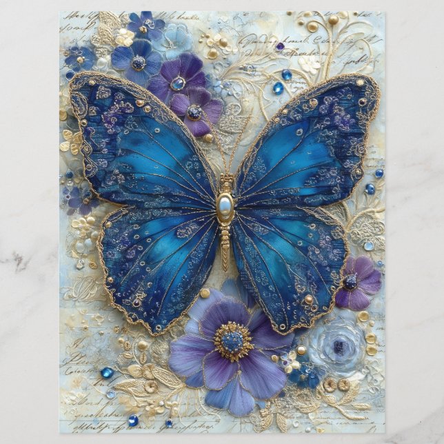 Blauwe Vlinder Junk Journal Scrapbook Papier (Voorkant)
