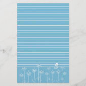 Blauwe vlinder kamille bloemen wit gevoerd briefpapier (Voorkant)