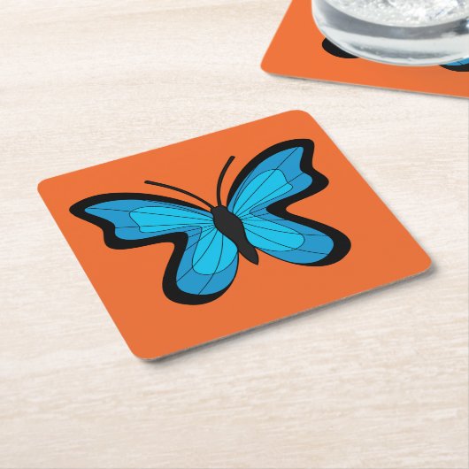 Blauwe vlinder kartonnen onderzetters (Schuin)