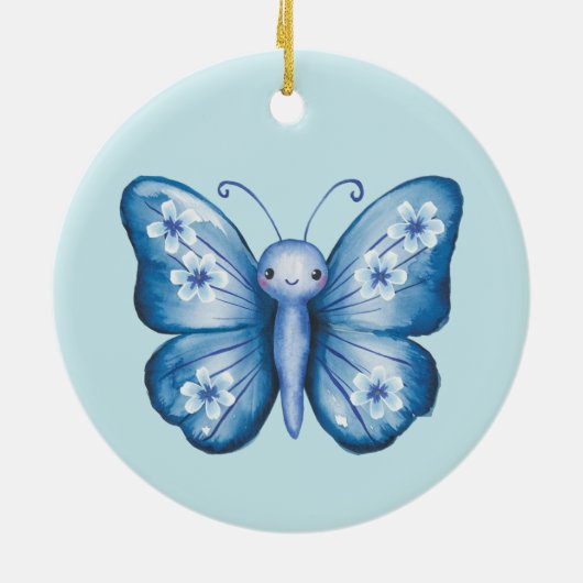 Blauwe vlinder keramisch ornament (Achterkant)