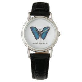Blauwe vlinder klassieke leren horloge