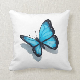 Blauwe vlinder, kleurenpotloodtekening, realistisc kussen
