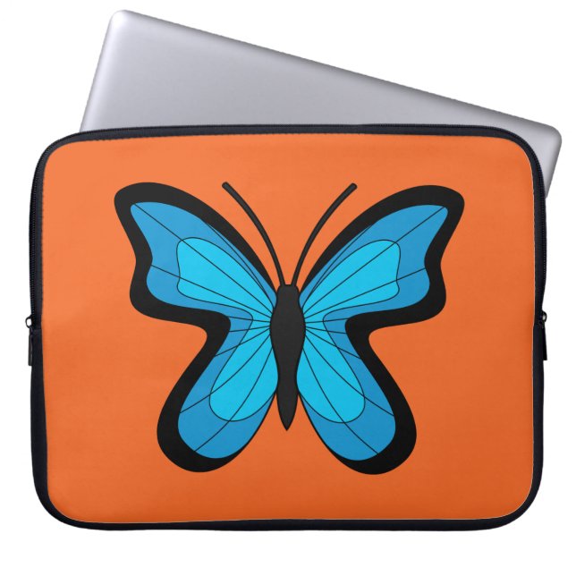 Blauwe vlinder laptop sleeve (Voorkant)