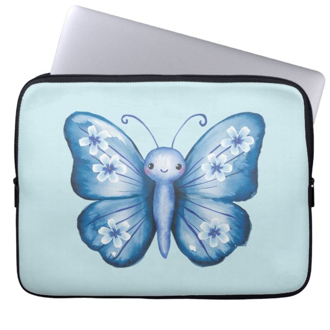 Blauwe vlinder laptop sleeve (Voorkant)