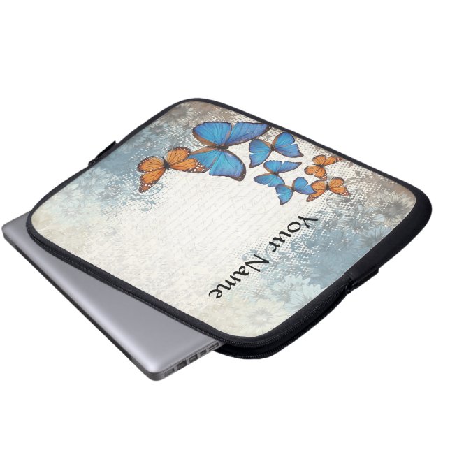 Blauwe vlinder laptop sleeve (Voorkant onderkant)