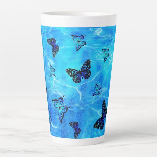 Blauwe vlinder latte mok (Voorkant)