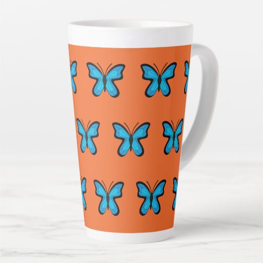 Blauwe Vlinder Latte Mok (Rechterhoek)