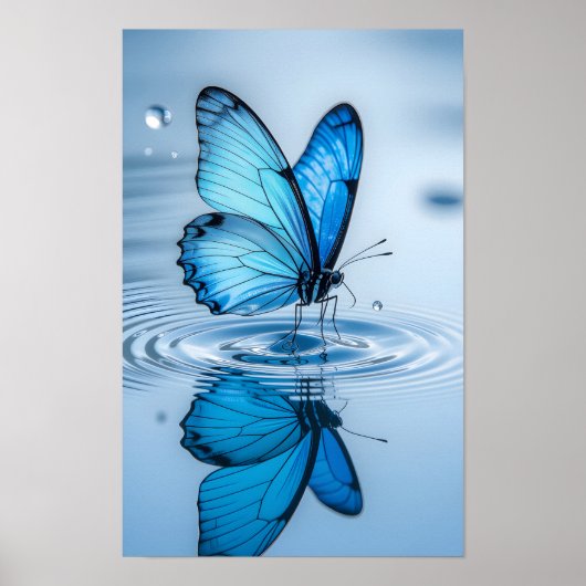 Blauwe Vlinder Lijst Kunst Poster (Voorkant)