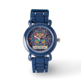 Blauwe Vlinder Mandala 'Verhef je Ziel' Horloge