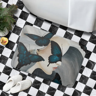 Blauwe Vlinder Maskerade Elegante Fantasie Badmat