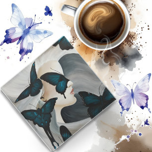 Blauwe Vlinder Maskerade Elegante Fantasie Glazen Onderzetter