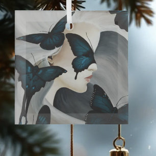 Blauwe Vlinder Masquerade Elegante Fantasie Glas Ornament