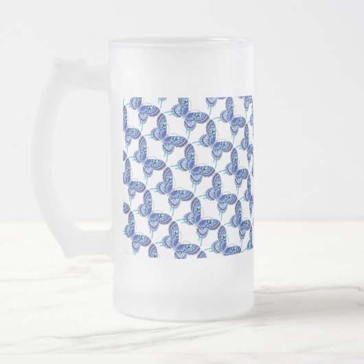 blauwe vlinder matglas bierpul (Links)