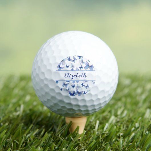 blauwe vlinder met aangepaste naam dames gol golfballen (Insitu Shirt)