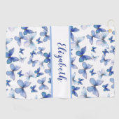  blauwe vlinder met aangepaste naam dames golfhanddoek (Horizontaal)