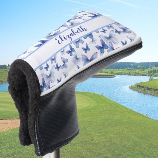  blauwe vlinder met aangepaste naam dames golfheadcover