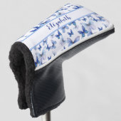  blauwe vlinder met aangepaste naam dames golfheadcover (3/4 voorkant)
