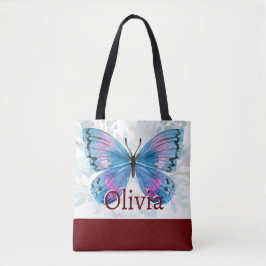 Blauwe vlinder met Bourgondische accenten Tote Bag