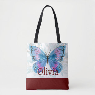 Blauwe vlinder met Bourgondische accenten Tote Bag