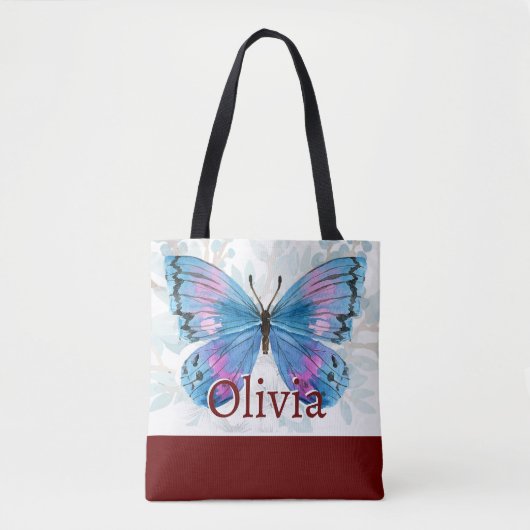 Blauwe vlinder met Bourgondische accenten Tote Bag (Voorkant)