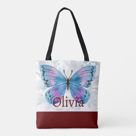 Blauwe vlinder met Bourgondische accenten Tote Bag (Achterkant)