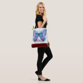 Blauwe vlinder met Bourgondische accenten Tote Bag (Op model)