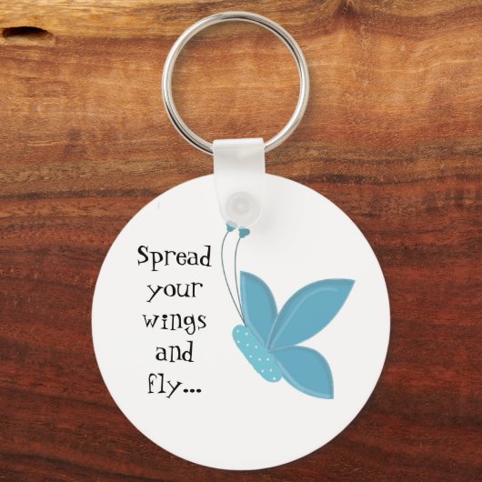 Blauwe vlinder met Gezegde Sleutelhanger (Voorkant)