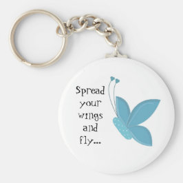 Blauwe vlinder met Gezegde Sleutelhanger