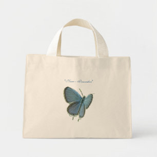Blauwe vlinder met oosterse kop mini tote bag
