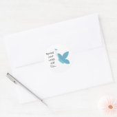 Blauwe Vlinder met Spreuk Ronde Sticker (Envelop)