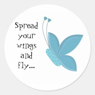 Blauwe Vlinder met Spreuk Ronde Sticker