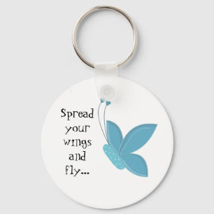 Blauwe Vlinder met Spreuk Sleutelhanger