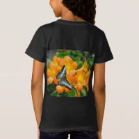 Blauwe vlinder met Tropisch Rhododendron T-shirt
