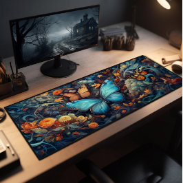 Blauwe vlinder monarchen en wilde bloemen bureaumat