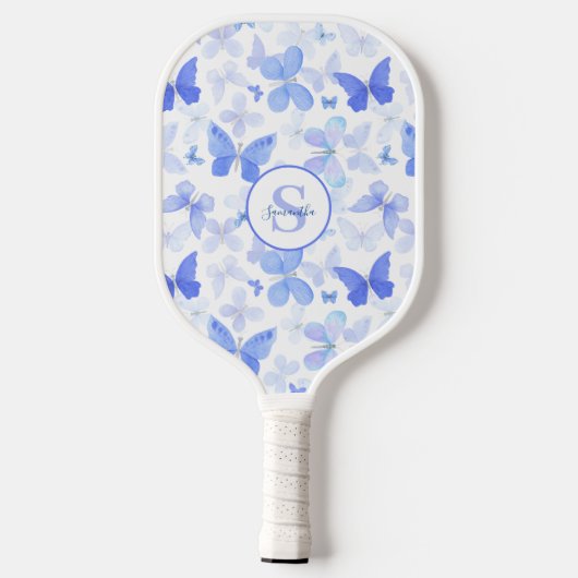 Blauwe Vlinder Monogram Naam Pickleball Paddle (Achterkant)