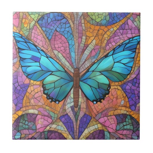 Blauwe Vlinder Mooie Mozaïek Tegeltje (Voorkant)