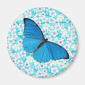 Blauwe vlinder op Aziatische Floral Magneet (Voorkant)