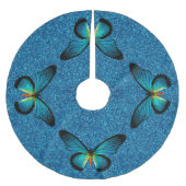 Blauwe vlinder op blauwe glitter boom rok kerstboom rok (Voorkant)
