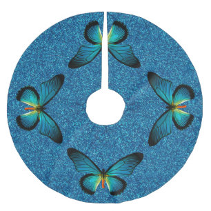 Blauwe vlinder op blauwe glitter boom rok kerstboom rok