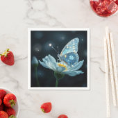 Blauwe vlinder op een maanbloem servet (Insitu)