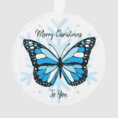 Blauwe vlinder op een sneeuwvlok Kerstmis Ornament (voorkant)