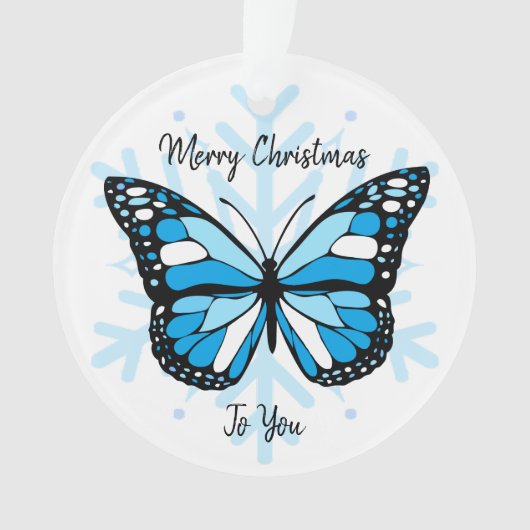 Blauwe vlinder op een sneeuwvlok Kerstmis Ornament (voorkant)