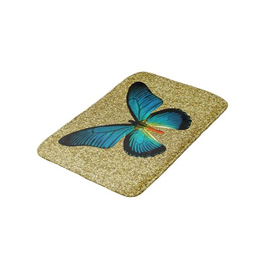 Blauwe vlinder op goudglitter bath mat (Gekanteld)